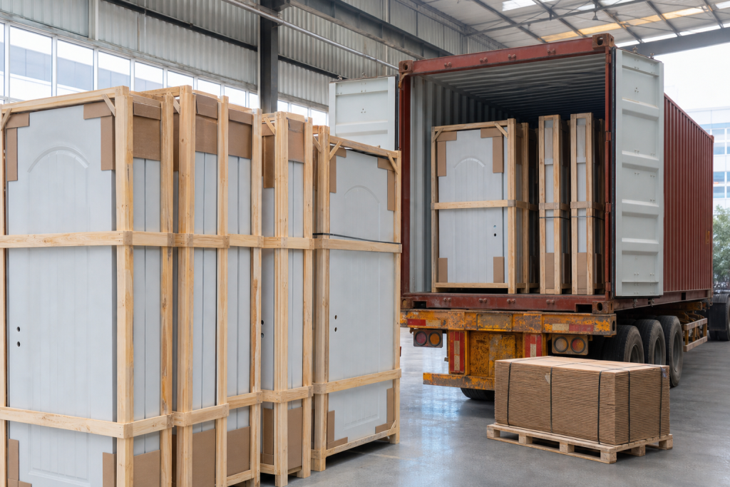 Representative export packaging for steel doors